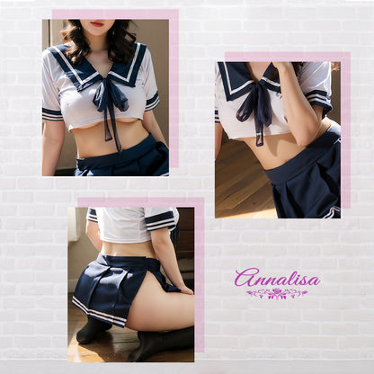 【大きいサイズ】ふわふわネクタイがキュートでストレッチの効いたセーラーコスプレ衣装