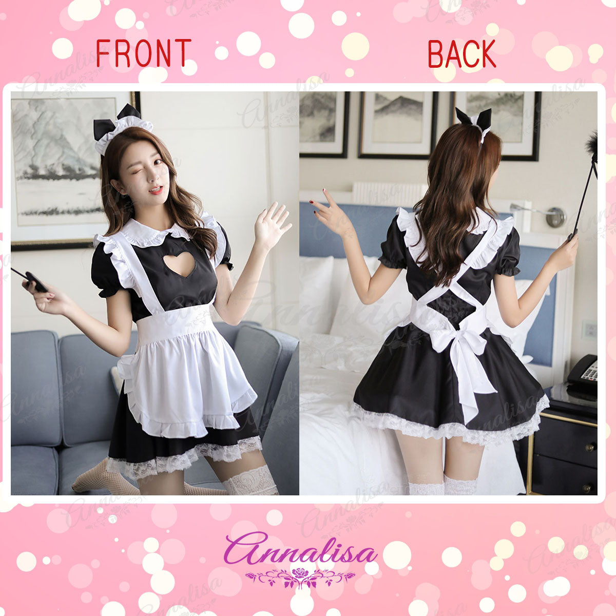 たっぷりフリルのCUTEなメイド服。ネコ耳カチューシャ付き