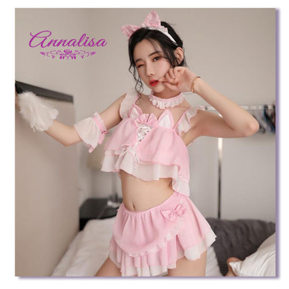 猫耳付きの軽～いシフォン素材で作ったフリルたっぷりの甘いメイド服